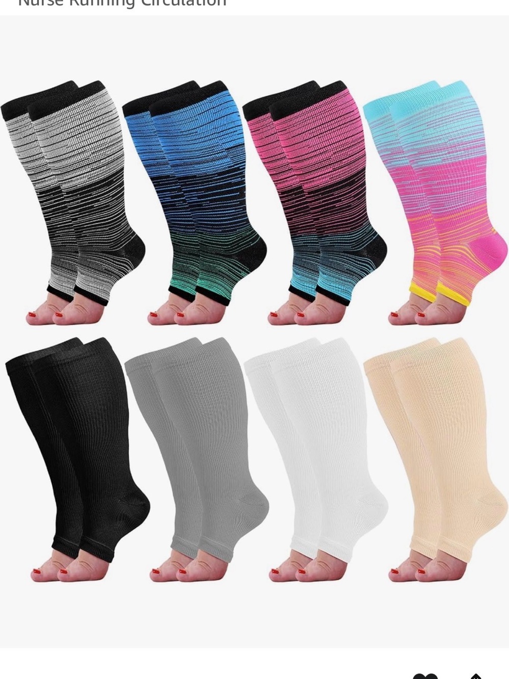 Compression Calf Socks for Women Open - Black, Blue, Pink, White, Gray, Cream